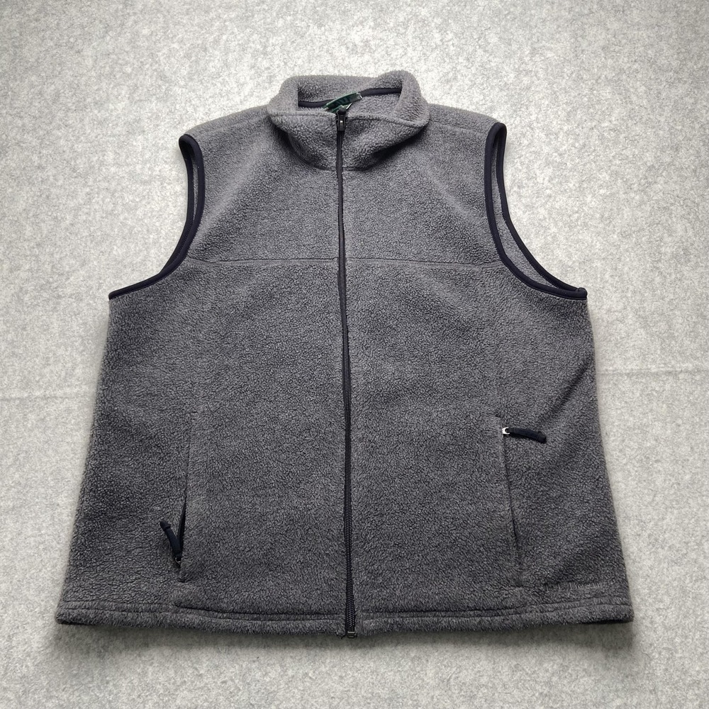 LL Bean Vest Mens Medium Gray Fleece Full Zip Outdoor Hiking 0ALA7 Sleeveless